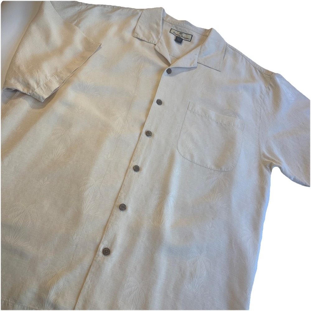 Tommy Bahama Tan 100% Silk Camp‎ Hawaiian Beach Resort Vacation Men's LARGE